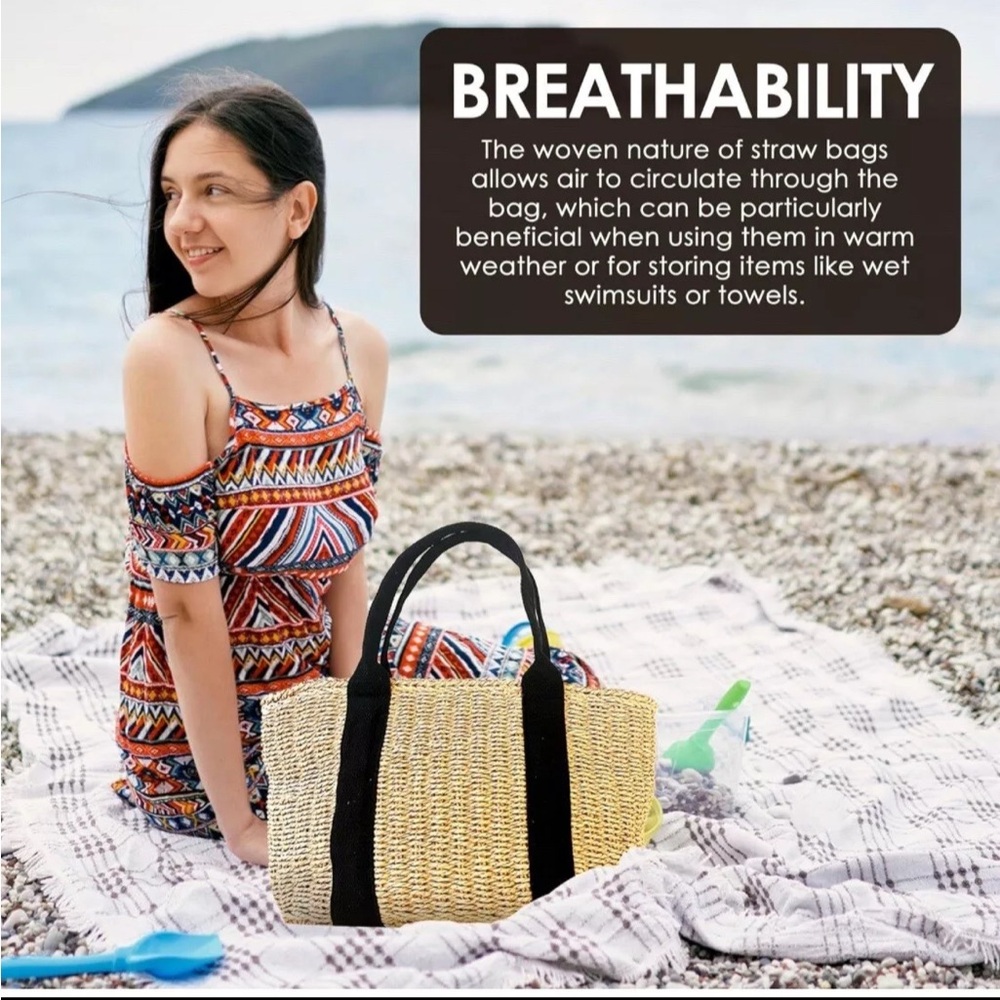 Stylish Tan and Black Woven Tote Bag - Picture 4 of 7